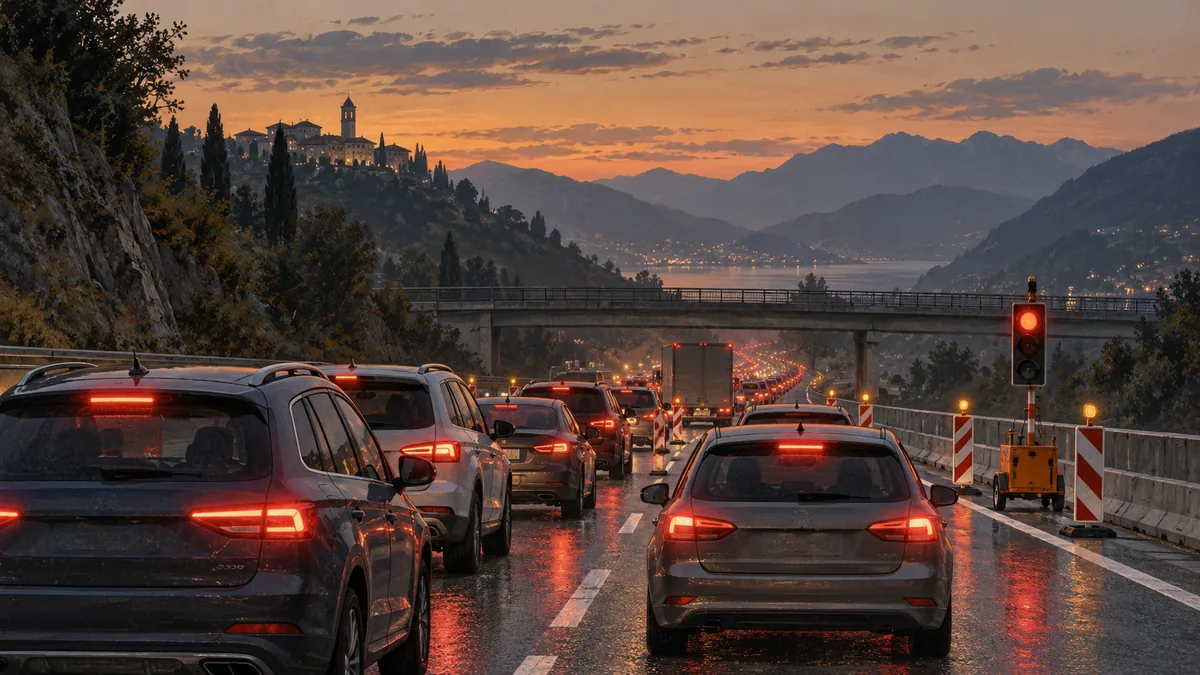 Bouchon après l'accident sur l'A8 entre Castronno et Solbiate Arno.