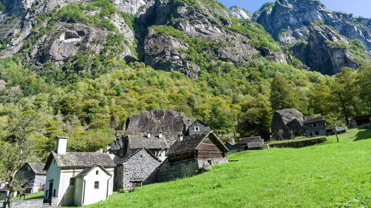 Swiss road in Lucerne canton with road signs and Alpine landscape