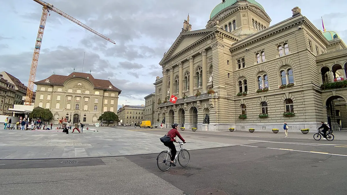 Swiss federal buildings with symbols of direct democracy