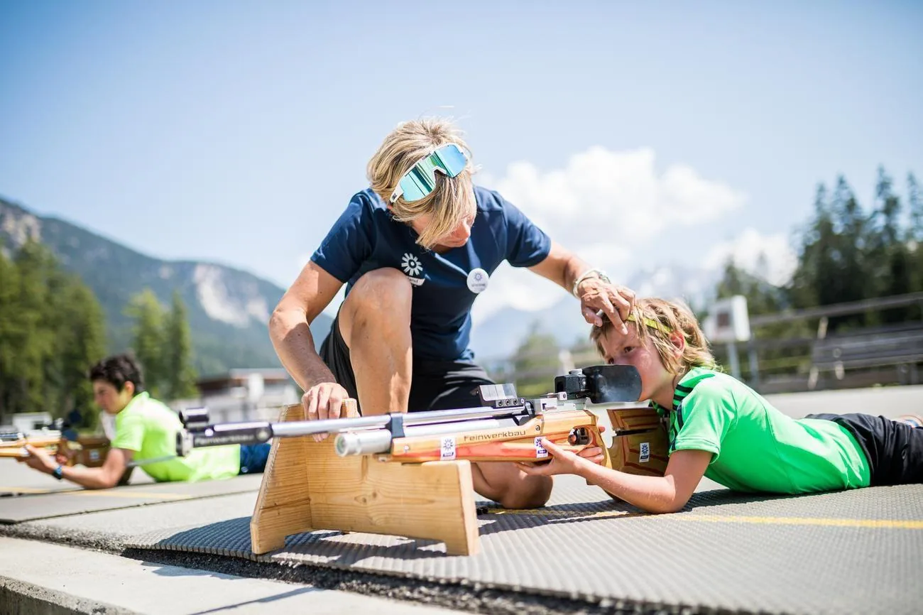 Biathlon trial course children in the summer