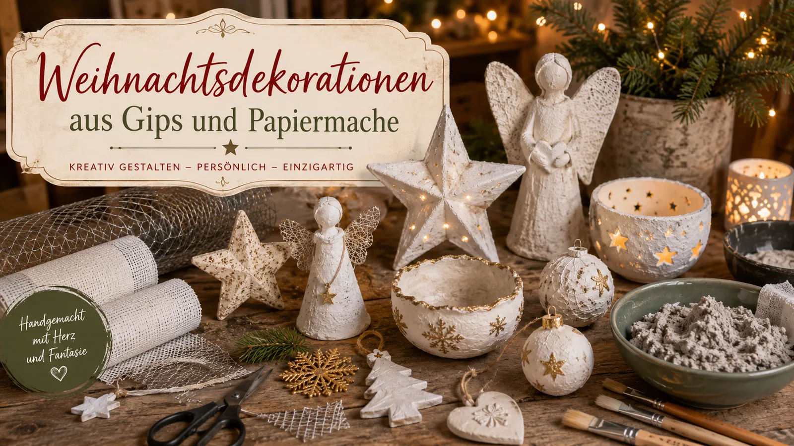 Weihnachtsdekorationen aus Gips und Papiermaché