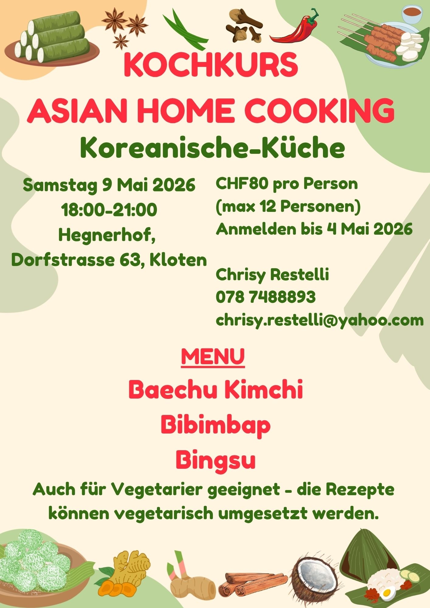 "Asian Home Cooking" cooking course for adults