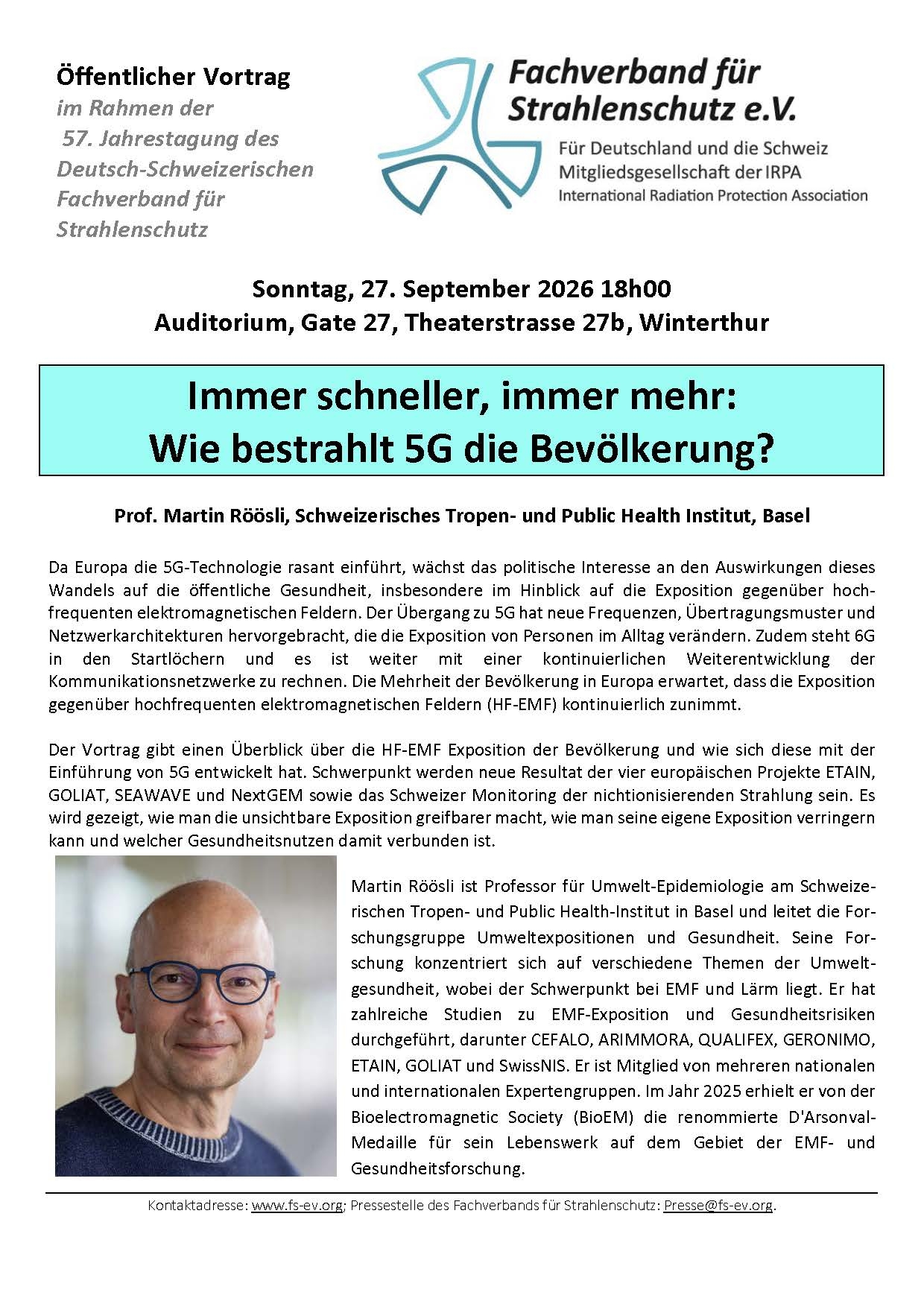 Prof. M. Röösli: Immer schneller, immer mehr: Wie bestrahlt 5G die Bevölkerung?